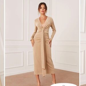 Vici Tan Midi Dress with Long Sleeves